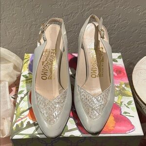 Salvatore Ferragamo Women's Tan with alligator  design Slingback Heels